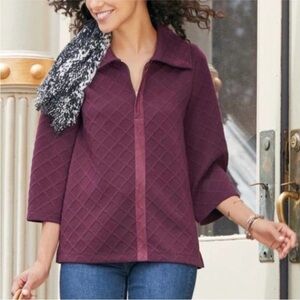 Soft Surroundings Sweater Dorothy Pullover‎ 1/4 Zip Jacquard Top Sz 1X Maroon